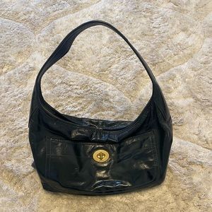 COACH patent leather navy blue large purse